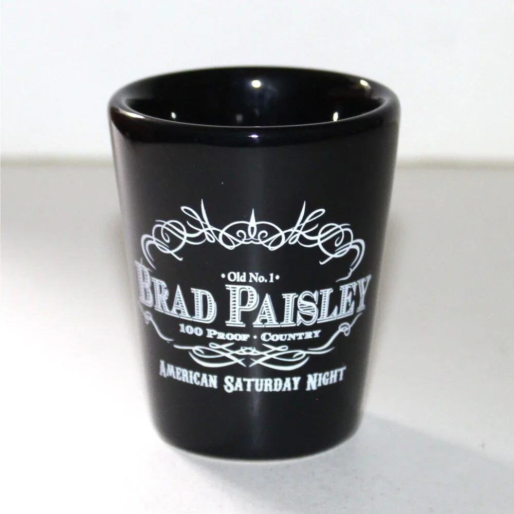 Brad Paisley American Saturday Night Shot Glass black ceramic Country Music